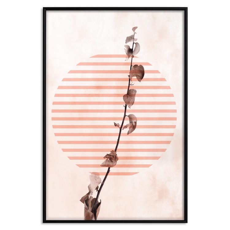 Poster Scrawny Branch - plant in a circle with stripes in an abstract motif