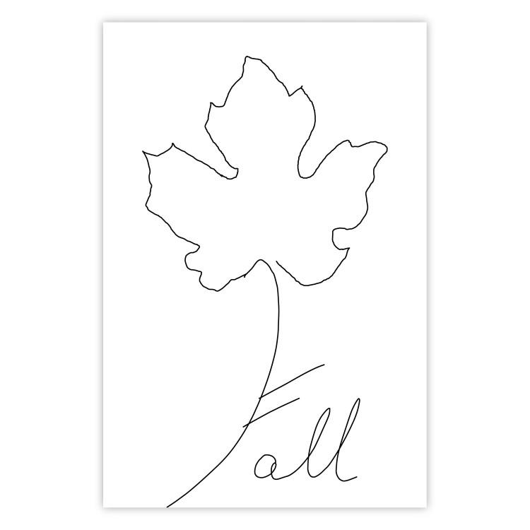 Poster Autumn Treasure - line art leaf and text on a contrasting white background