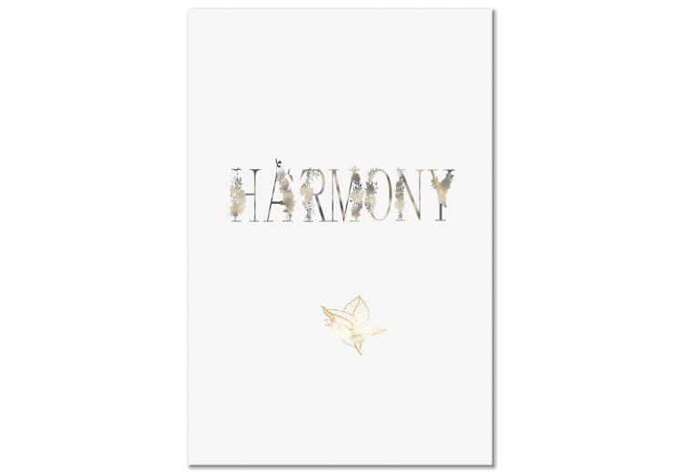 Canvas Harmony (1-piece) Vertical - inscription with golden floral accents