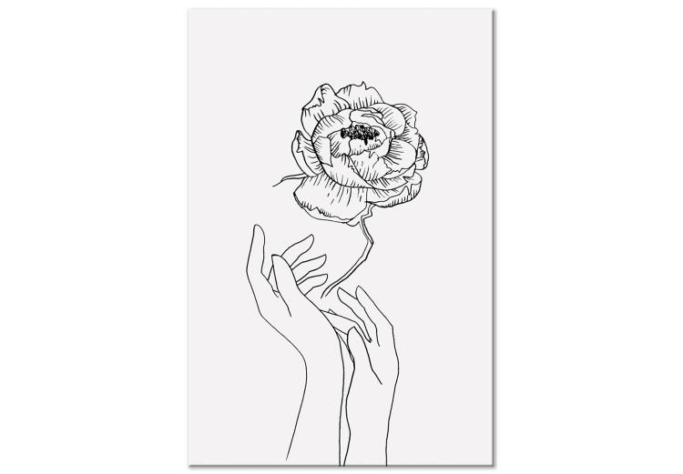 Canvas Delicate Flower (1-piece) Vertical - black and white lineart of hands
