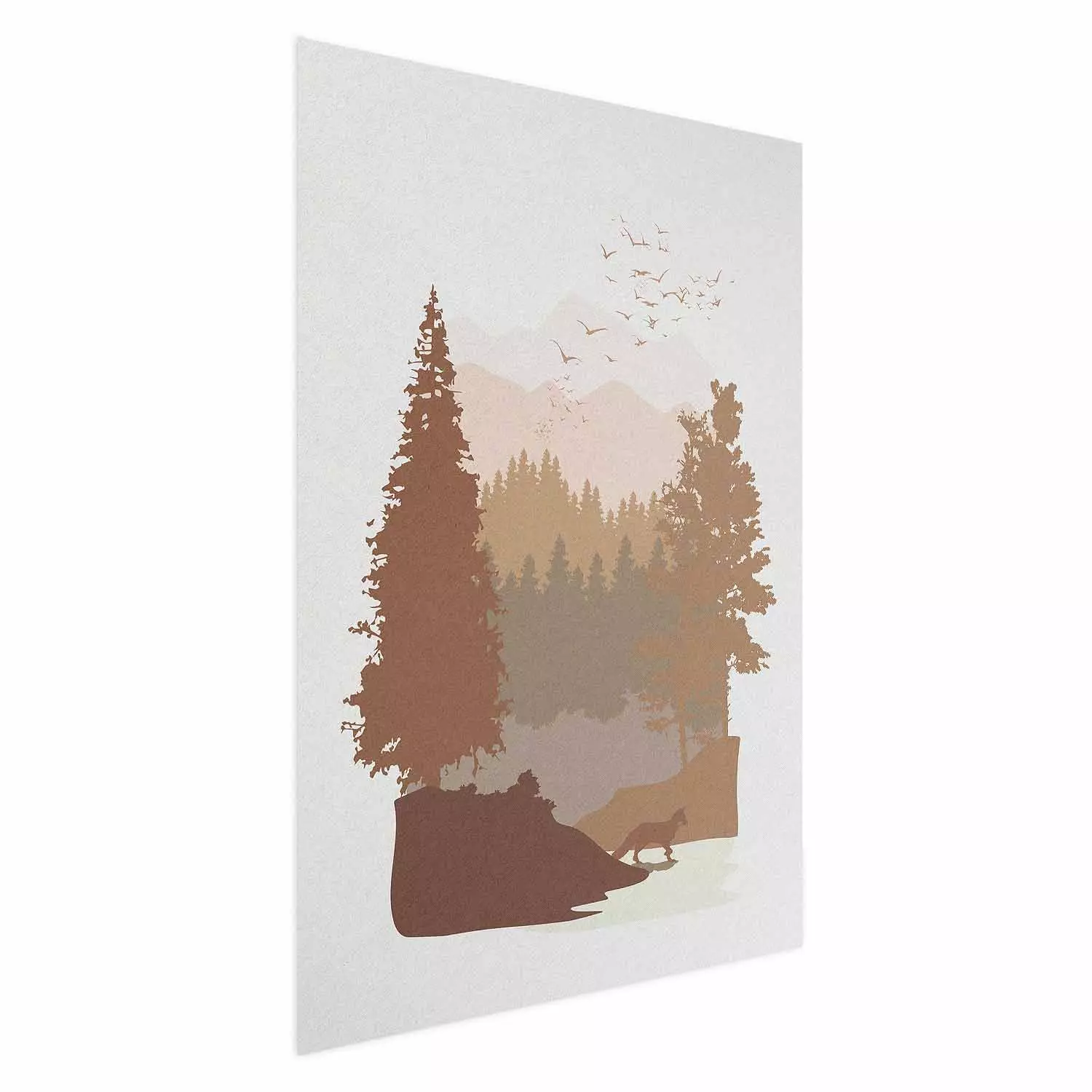 Poster Autumn in the Mountains - autumn landscape of trees on a solid gray background