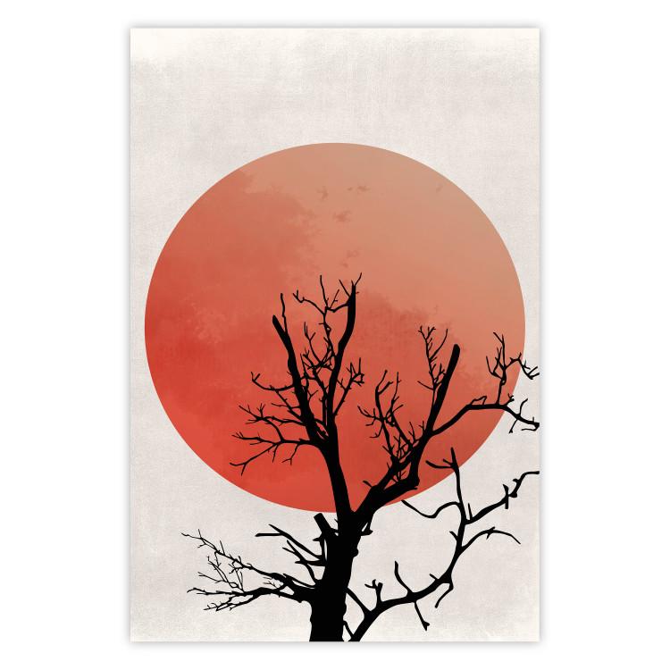 Poster At Dusk - abstract tree against an orange sun background