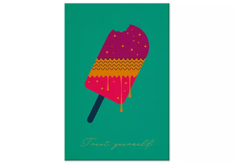 Canvas Take a moment for youself - colorful ice on a stick with an inscription in English on a green background, ideal for a child or a teenager
