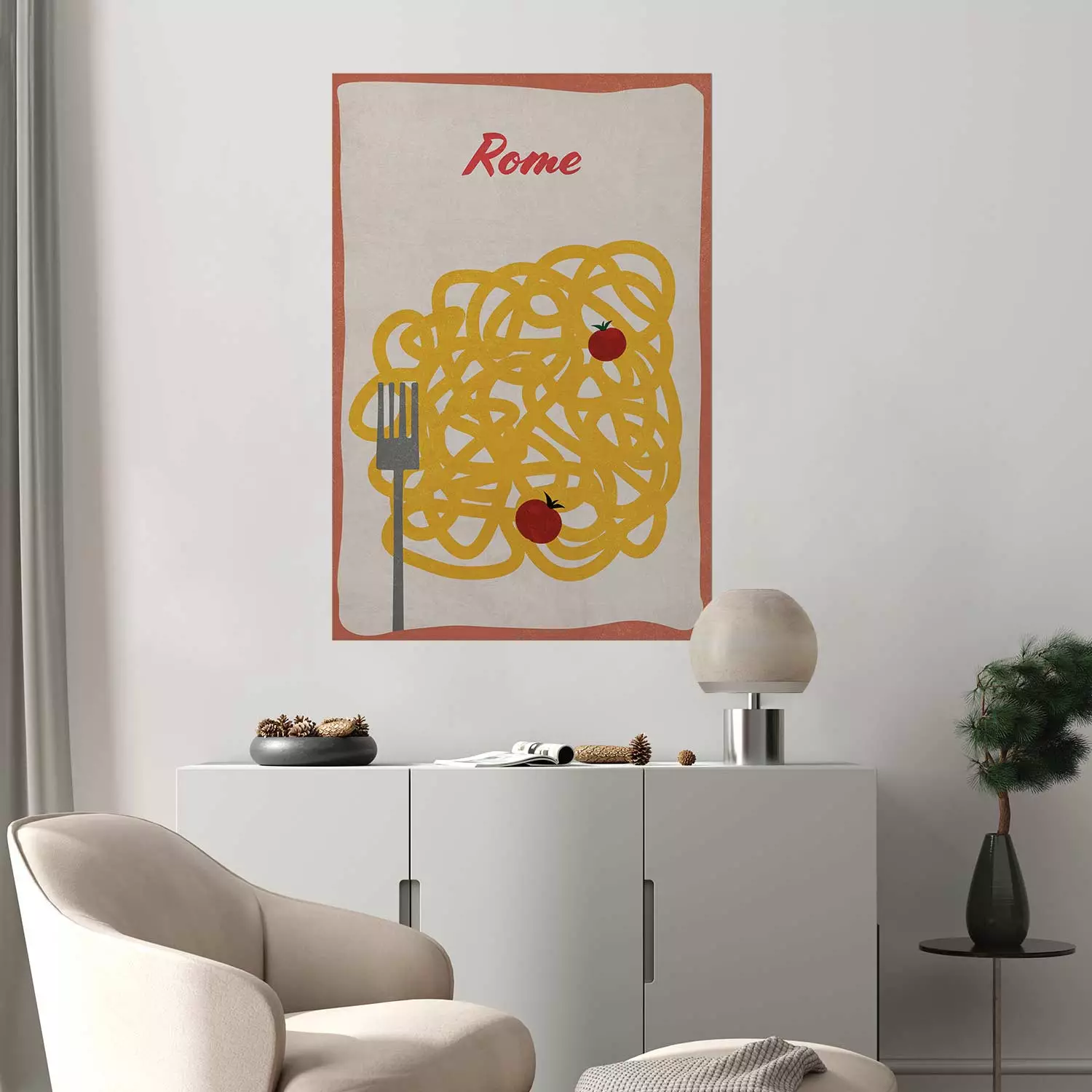 Wall Poster Roman Delicacies - texts and food in the form of pasta with tomato