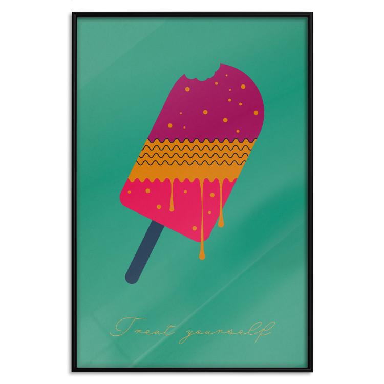Poster Treat Yourself - colorful popsicle ice creams on a solid turquoise background