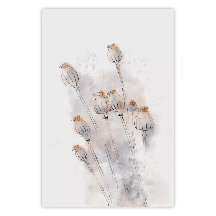 Poster Tranquil Poppies - line art of flowers on a white background in an abstract motif