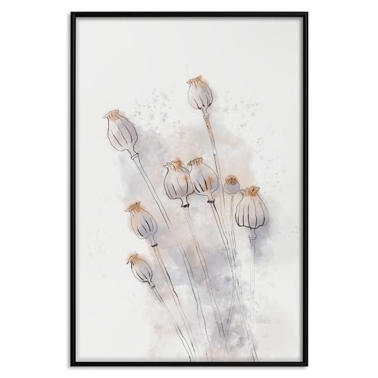Poster Tranquil Poppies - line art of flowers on a white background in an abstract motif