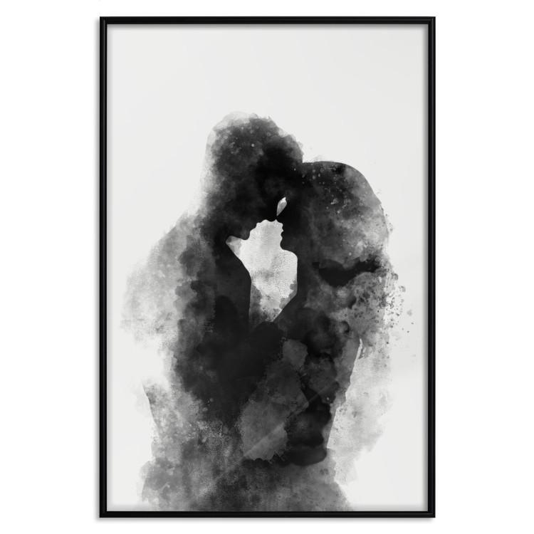 Poster Memory of a Kiss - black enamored couple in a watercolor motif