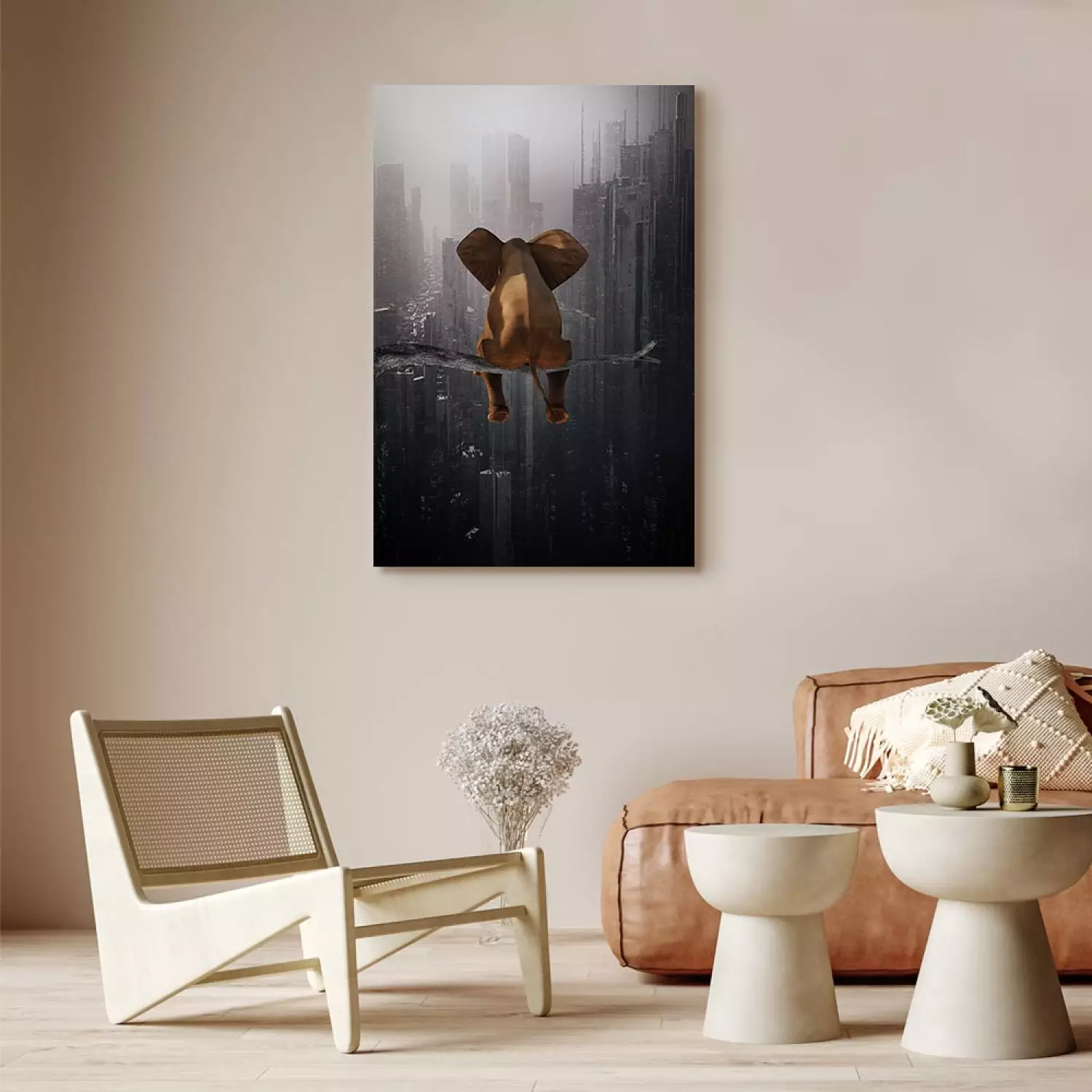 Canvas Print Elephant in the Big City Vertical - fantasy animal
