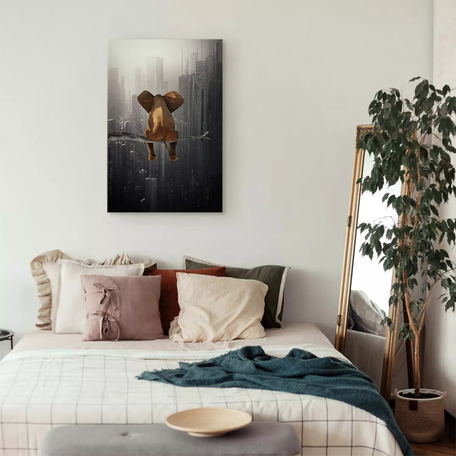 Canvas Print Elephant in the Big City Vertical - fantasy animal