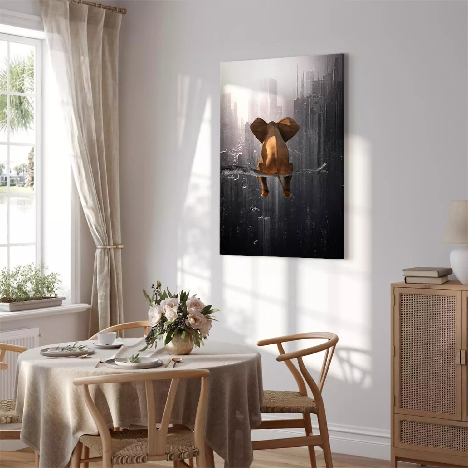 Canvas Print Elephant in the Big City Vertical - fantasy animal