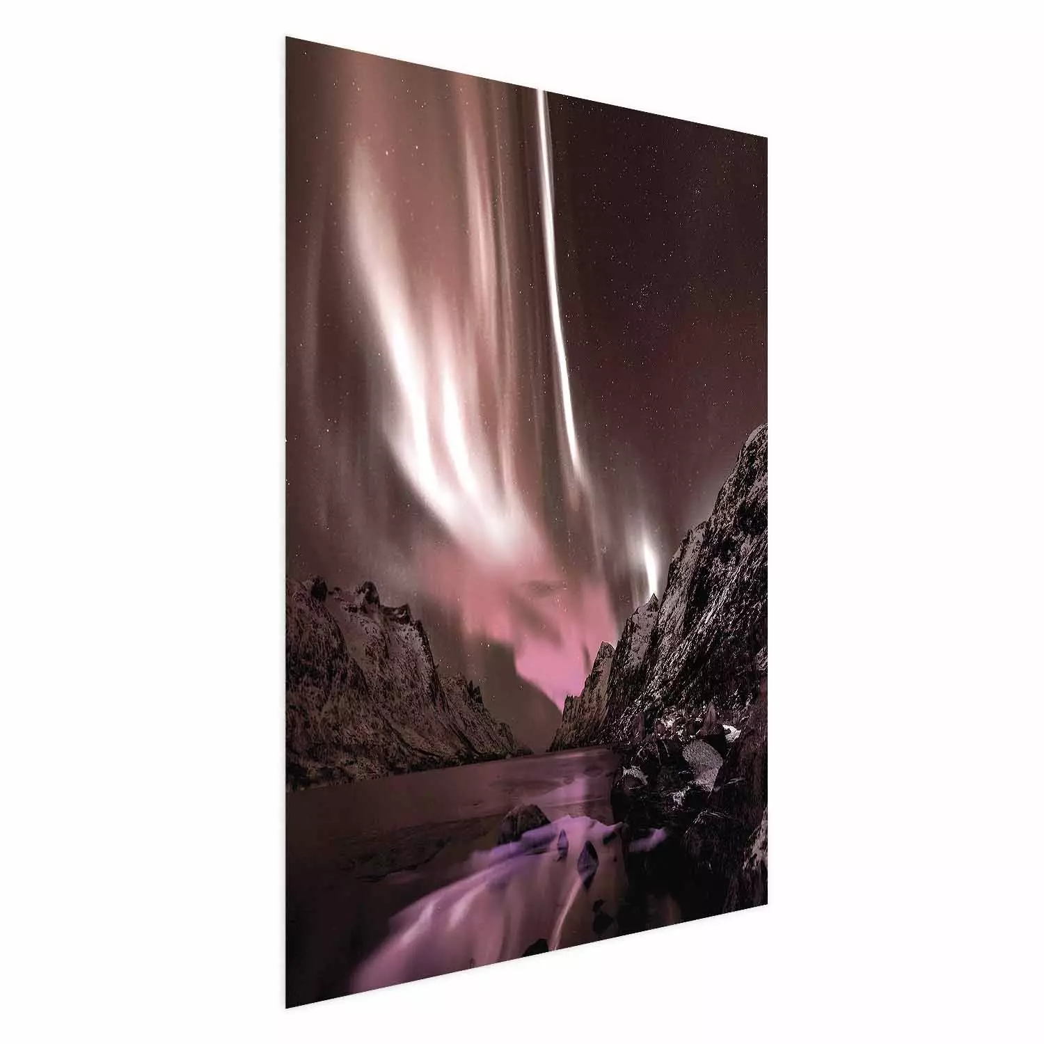 Poster Senna Land - night landscape of pink aurora surrounded by mountains