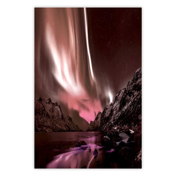 Poster Senna Land - night landscape of pink aurora surrounded by mountains