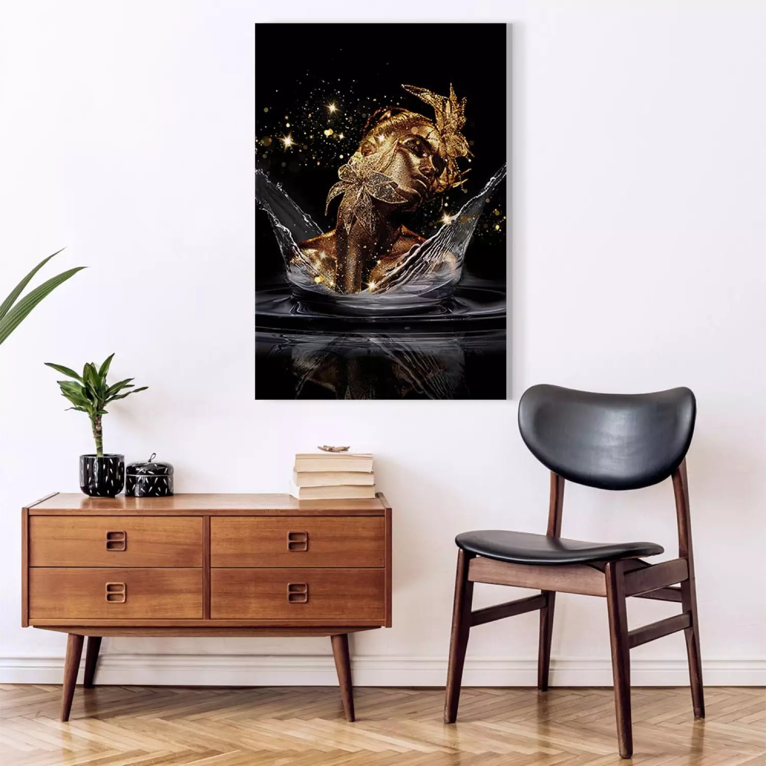 Canvas Art Print Golden Dream Vertical - abstract woman's face in water