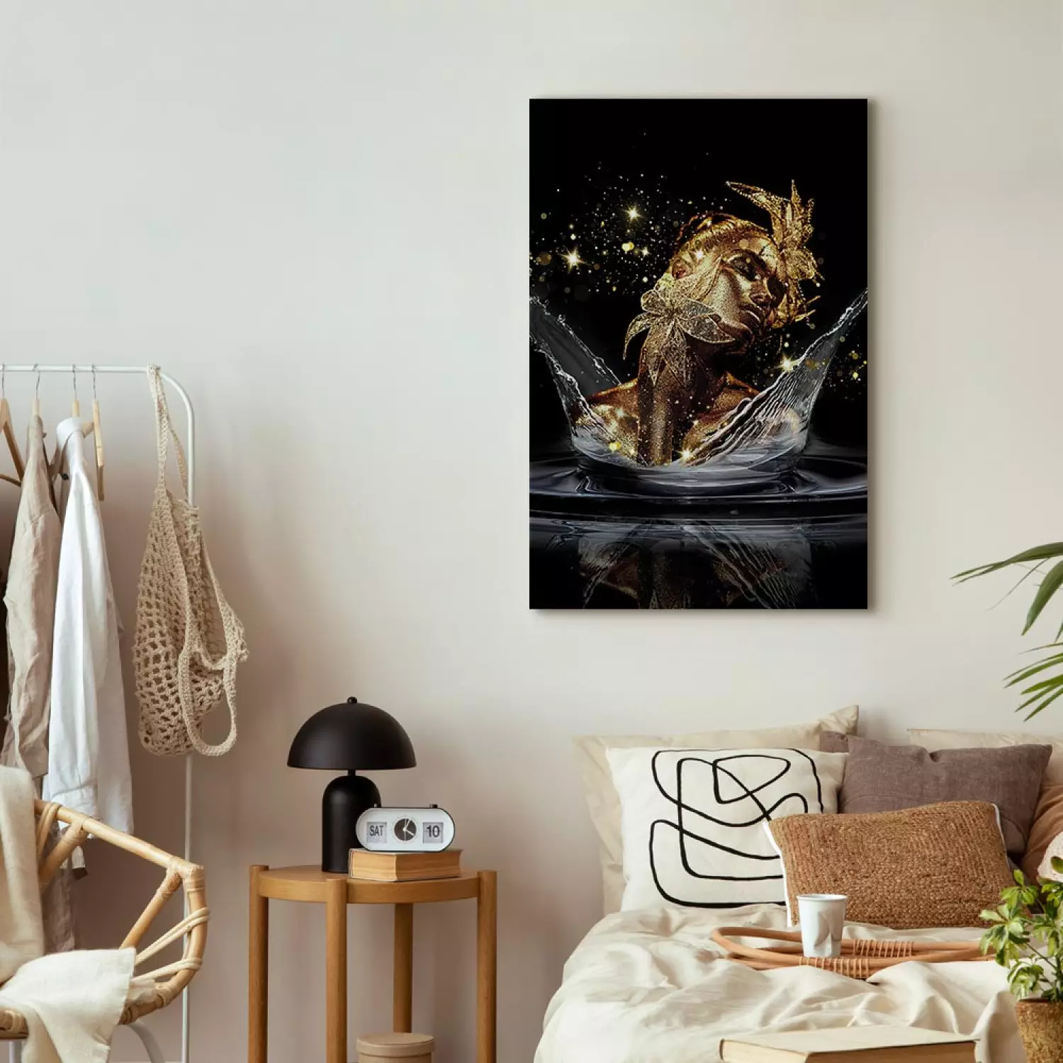 Canvas Art Print Golden Dream Vertical - abstract woman's face in water