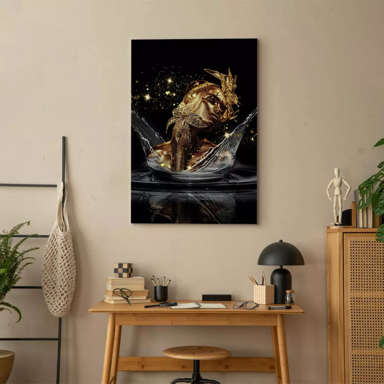 Canvas Art Print Golden Dream Vertical - abstract woman's face in water