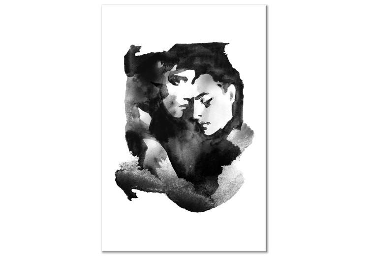 Canvas Love embraces - watercolour, black and white graphic with two people