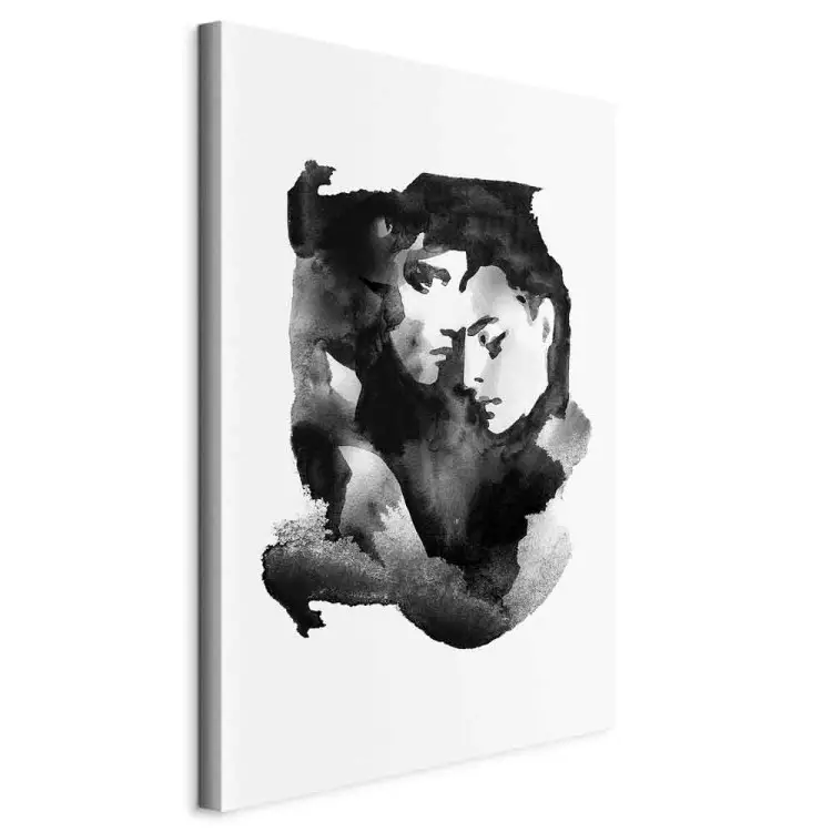 Love embraces - watercolour, black and white graphic with two people