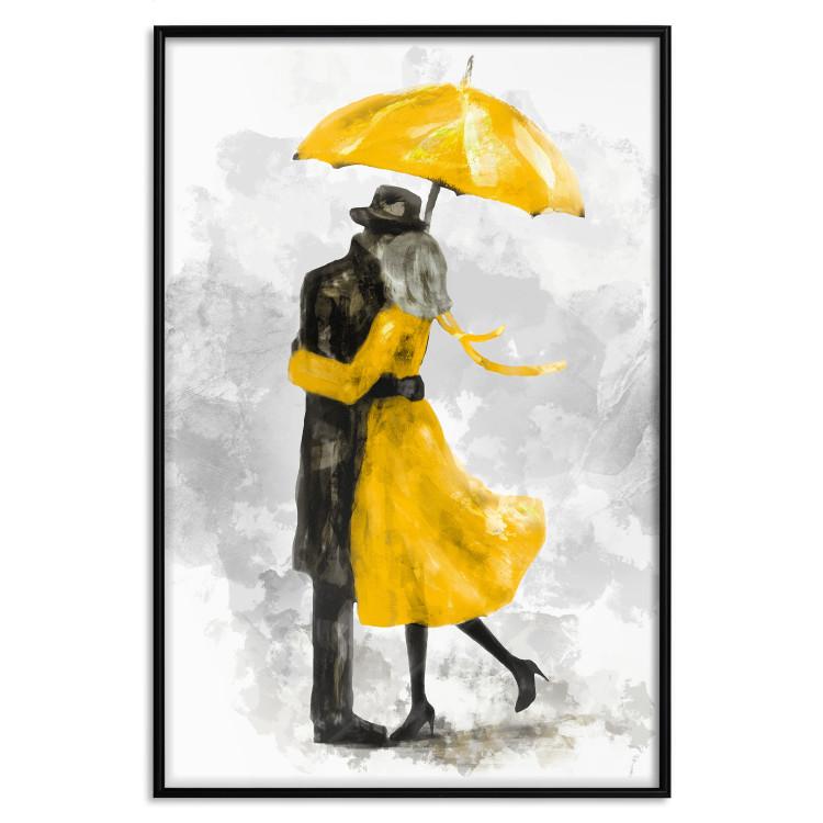 Poster Under the Yellow Umbrella - romantic couple of a yellow woman and a black man