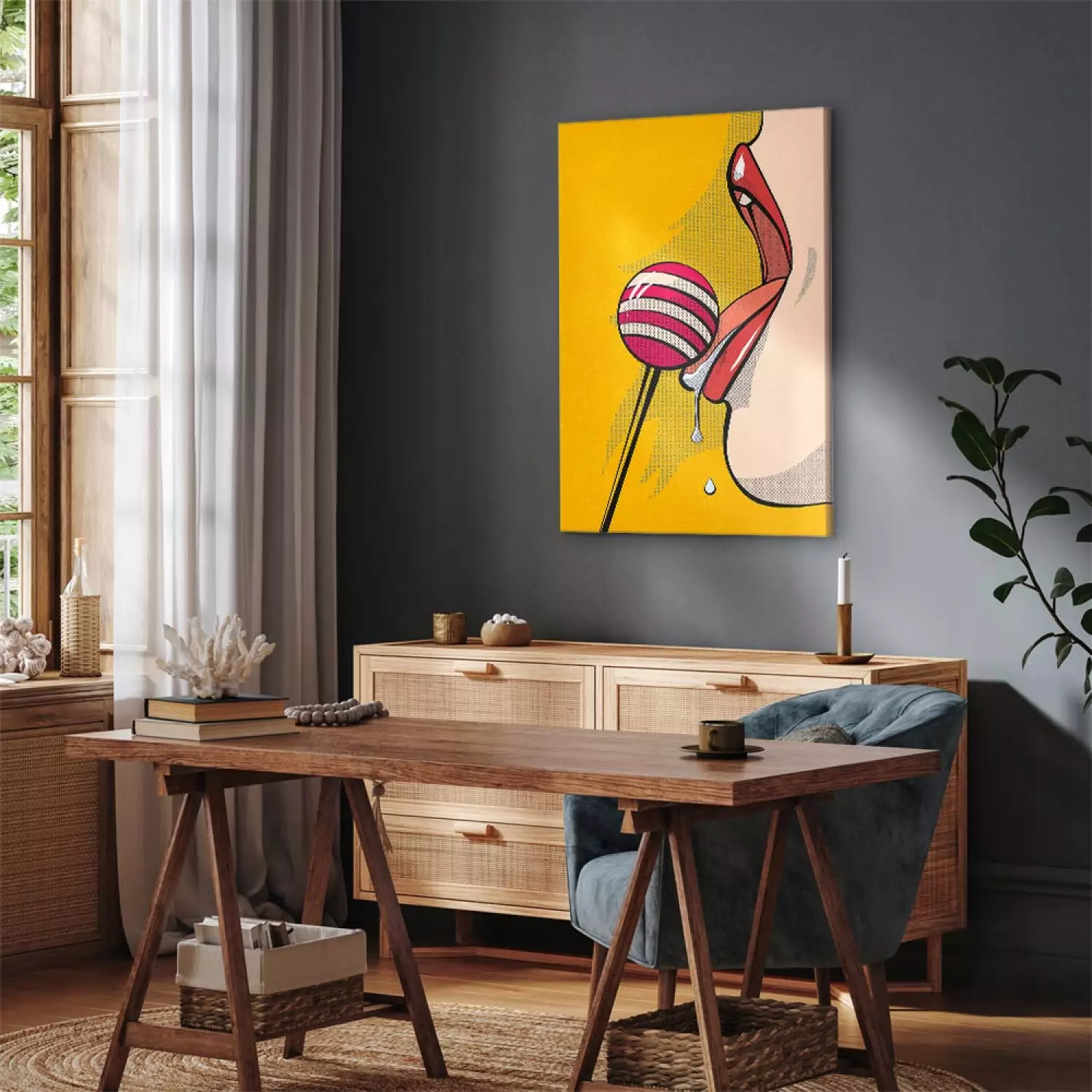 Canvas Painting Colourful lollipop and lips - youth graphic in pop art  style - bimago, image size:1500x1500
