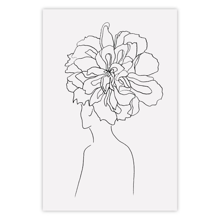 Poster Center of Memories - abstract line art of a woman with flowers on her head