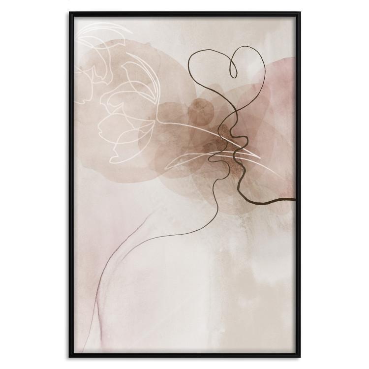 Poster Tangled in Dreams - line art of a couple kissing on an abstract background