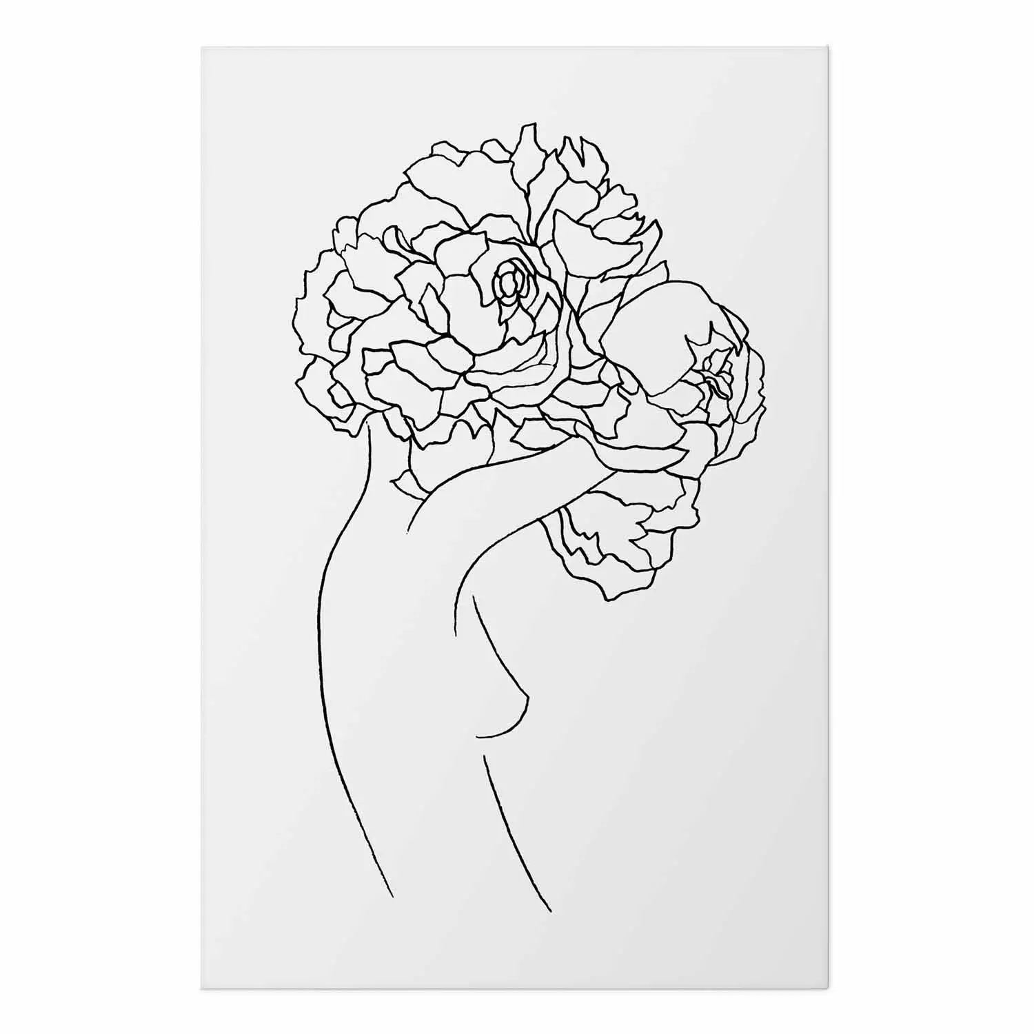 Wall Poster Gardener - abstract line art of a woman with flowers on a white background