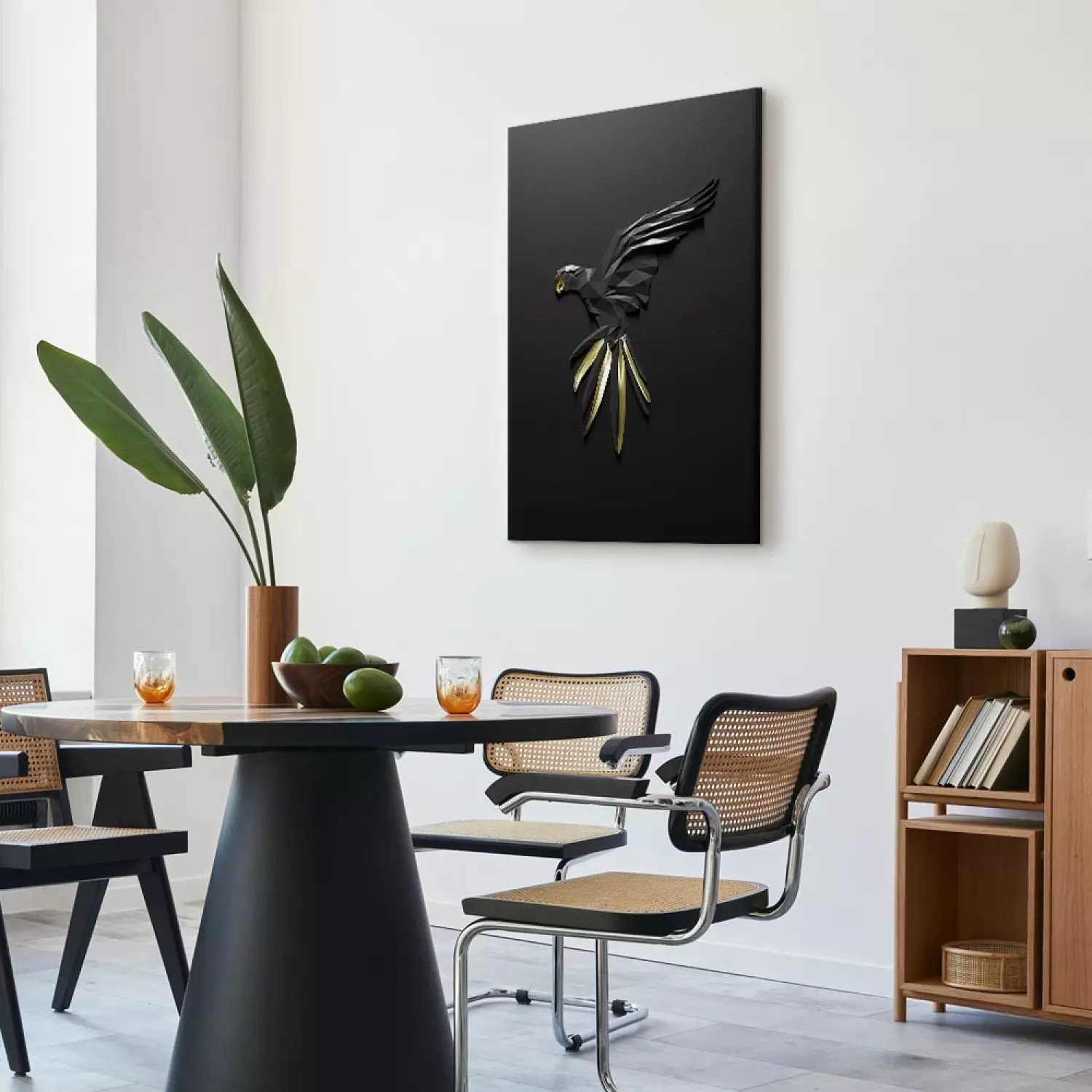 Canvas Print Black Parrot Vertical - bird with geometric texture