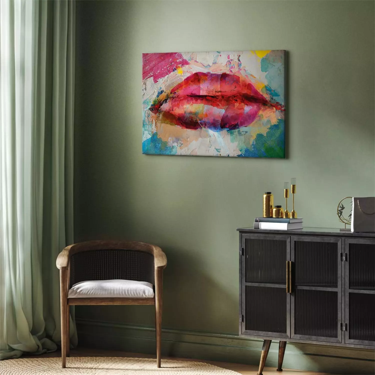 Canvas Artistic Lips Wide - abstraction of colorful lips