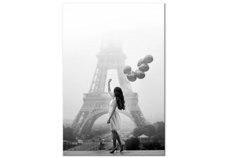 Canvas Stroll in the Wind (1-piece) Vertical - woman in Paris and balloons