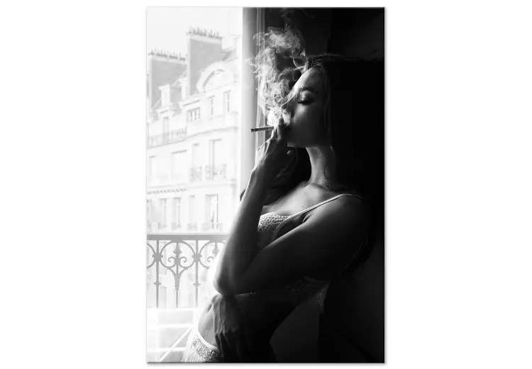 Canvas Blissful Moment (1-piece) Vertical - black and white woman at the window