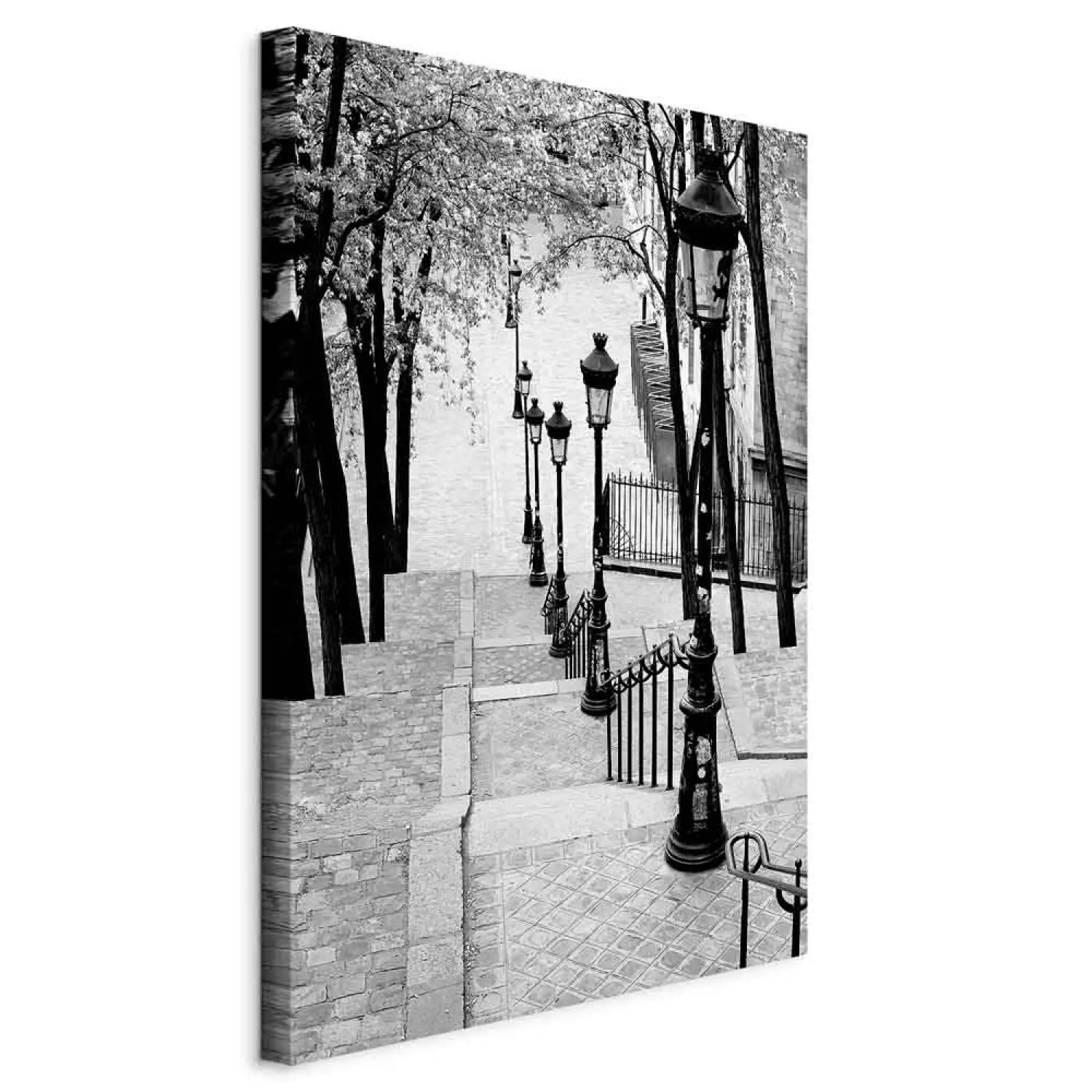 Canvas Print Montmartre Vertical - black and white sidewalks in Paris