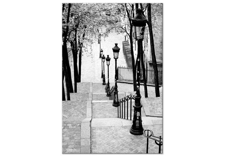 Canvas Montmartre (1-piece) Vertical - black and white sidewalks in Paris
