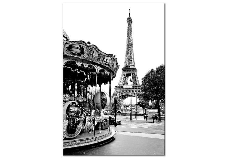 Canvas Carousel at Eiffel Tower - black-white graphic of Paris architecture