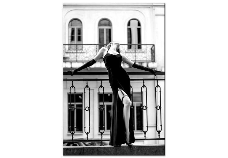 Canvas Dancing woman - black and white photo with figure on the balcony