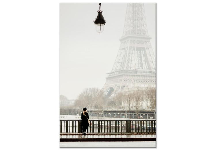 Canvas View of Paris - photo with woman on bridge and Eiffel Tower in offset