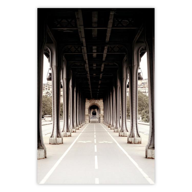 Poster Pont de Bir-Hakeim - bike path with column architecture in sepia