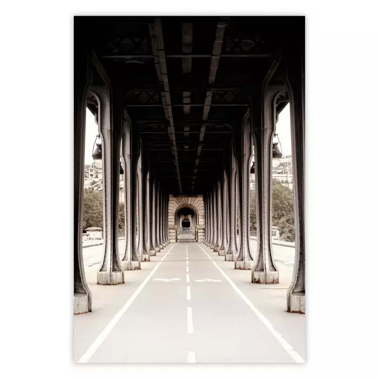 Poster Pont de Bir-Hakeim - bike path with column architecture in sepia