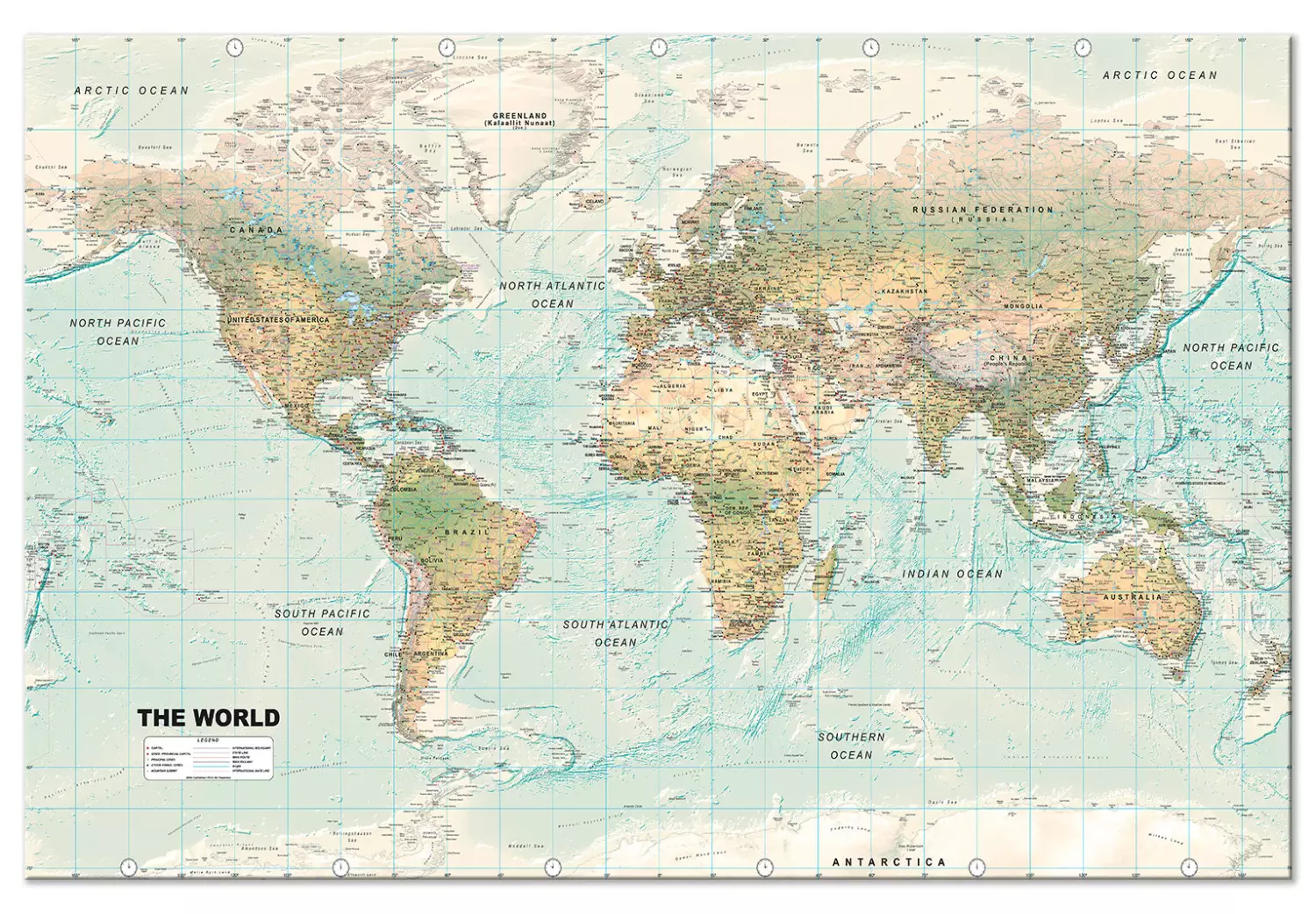 Large canvas print World Map: Beautiful World - colorful political world map in English