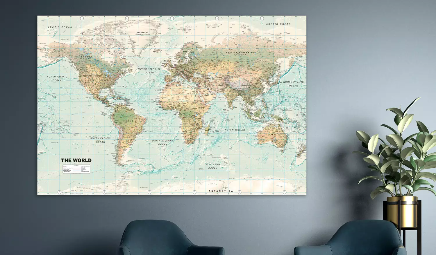Large canvas print World Map: Beautiful World - colorful political world map in English