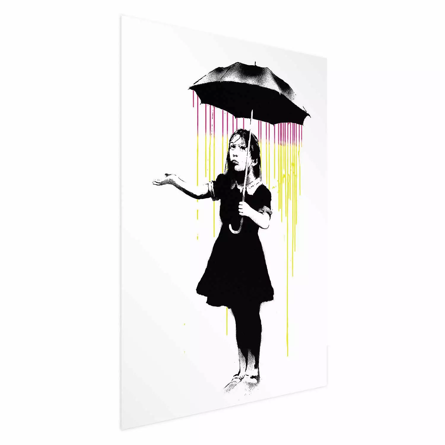 Wall Poster Girl with Umbrella - black and white girl in a colorful rain