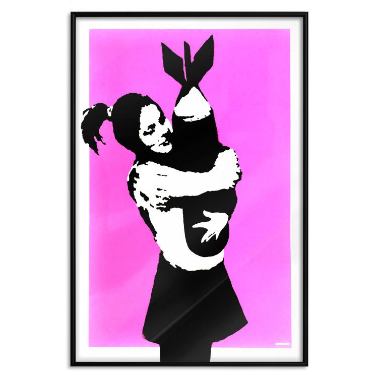 Poster Bomb Hugger - girl with a bomb on a pink background in Banksy style