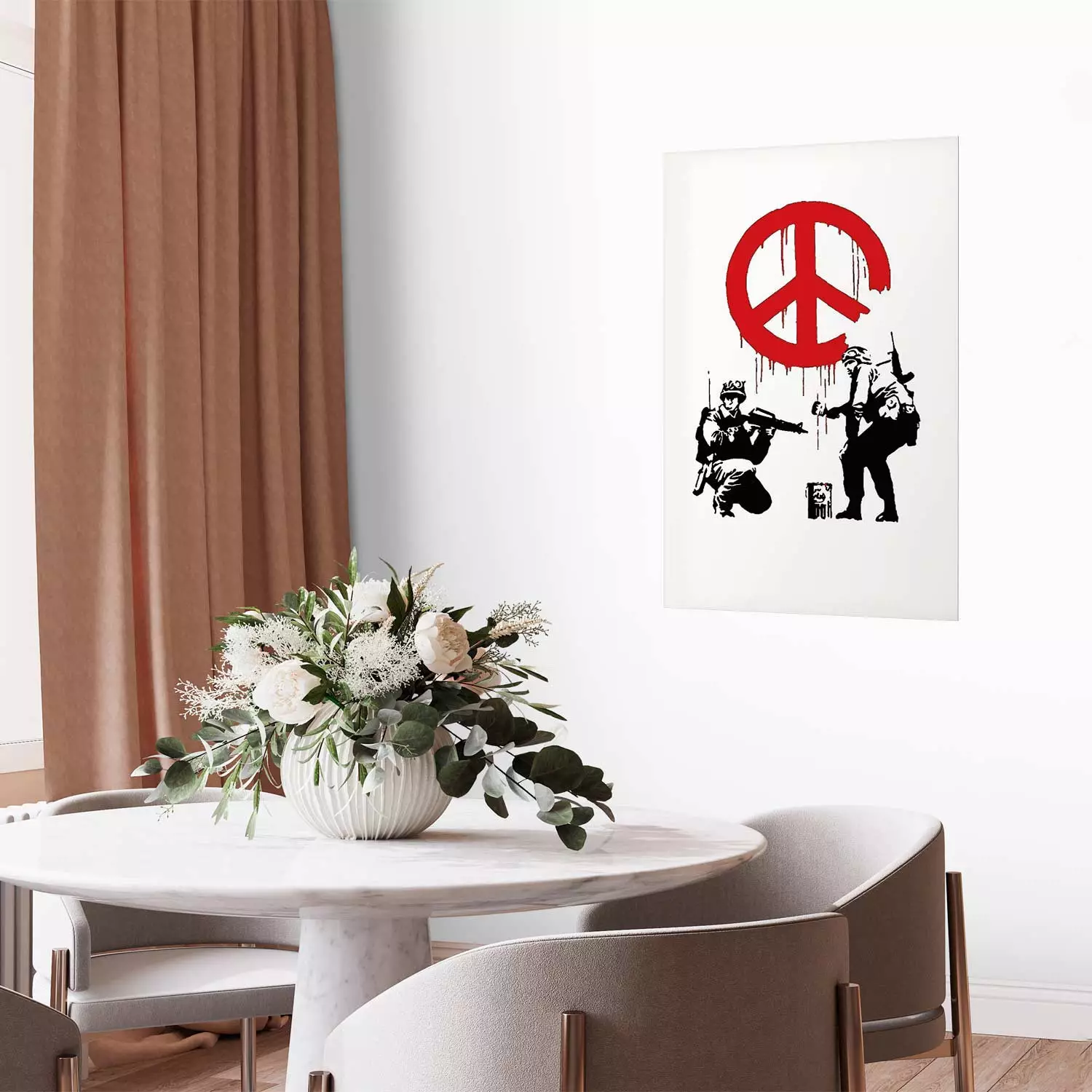 Wall Poster CND Soldiers - soldiers painting a hippie symbol in Banksy style