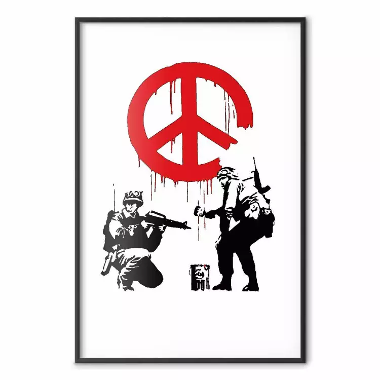 CND Soldiers - soldiers painting a hippie symbol in Banksy style