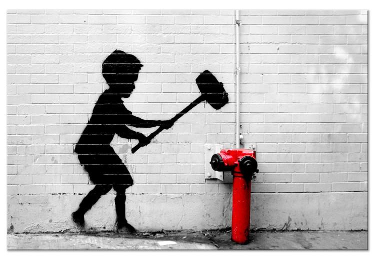 Canvas Destroy Hydrant (1-piece) Wide - street art of a child on brick