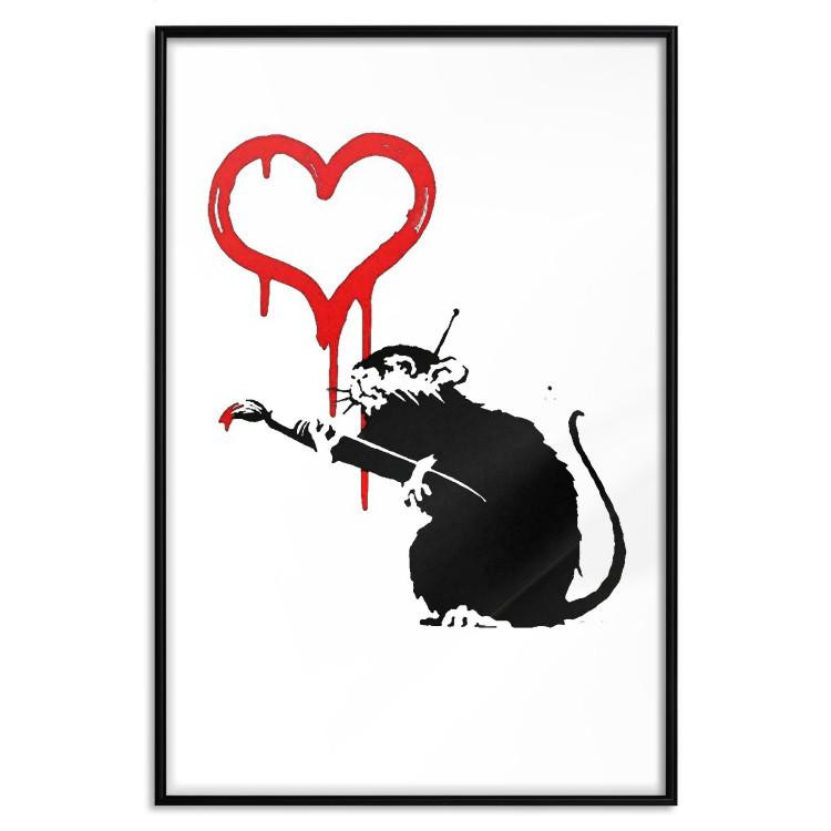 Poster Love Rat - rat painting a red heart on a white plain wall