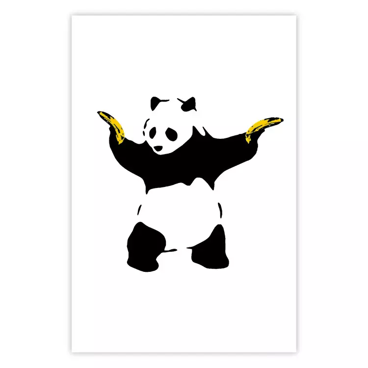 Poster Panda with Guns - black and white animal holding bananas on a white background