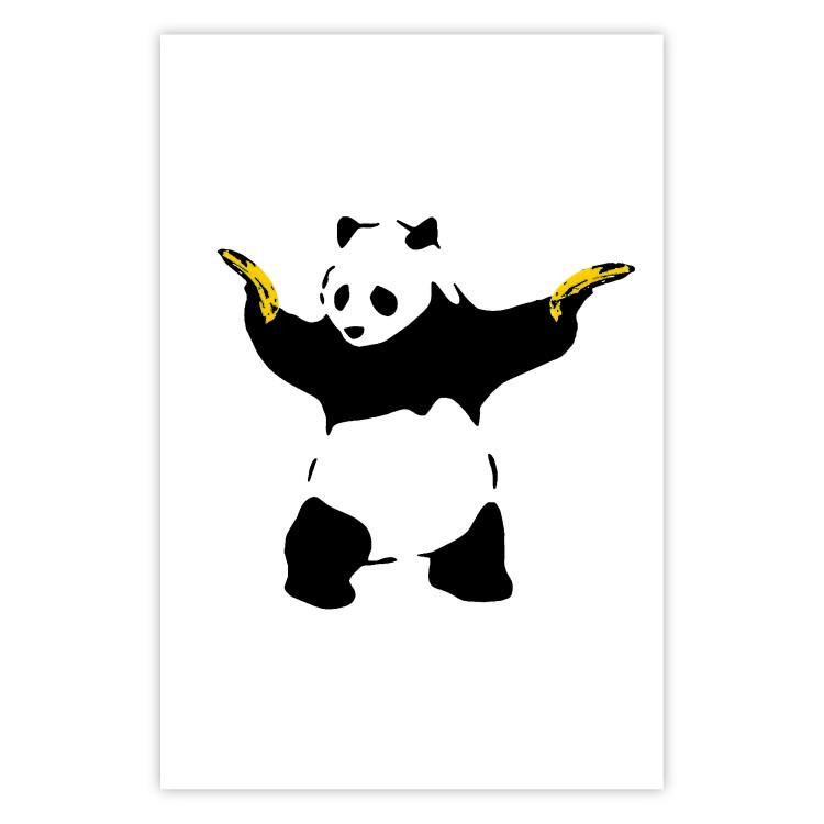 Poster Panda with Guns - black and white animal holding bananas on a white background