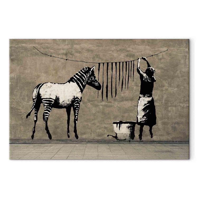 Canvas Banksy: Washing Zebra on Concrete (1 Part) Wide