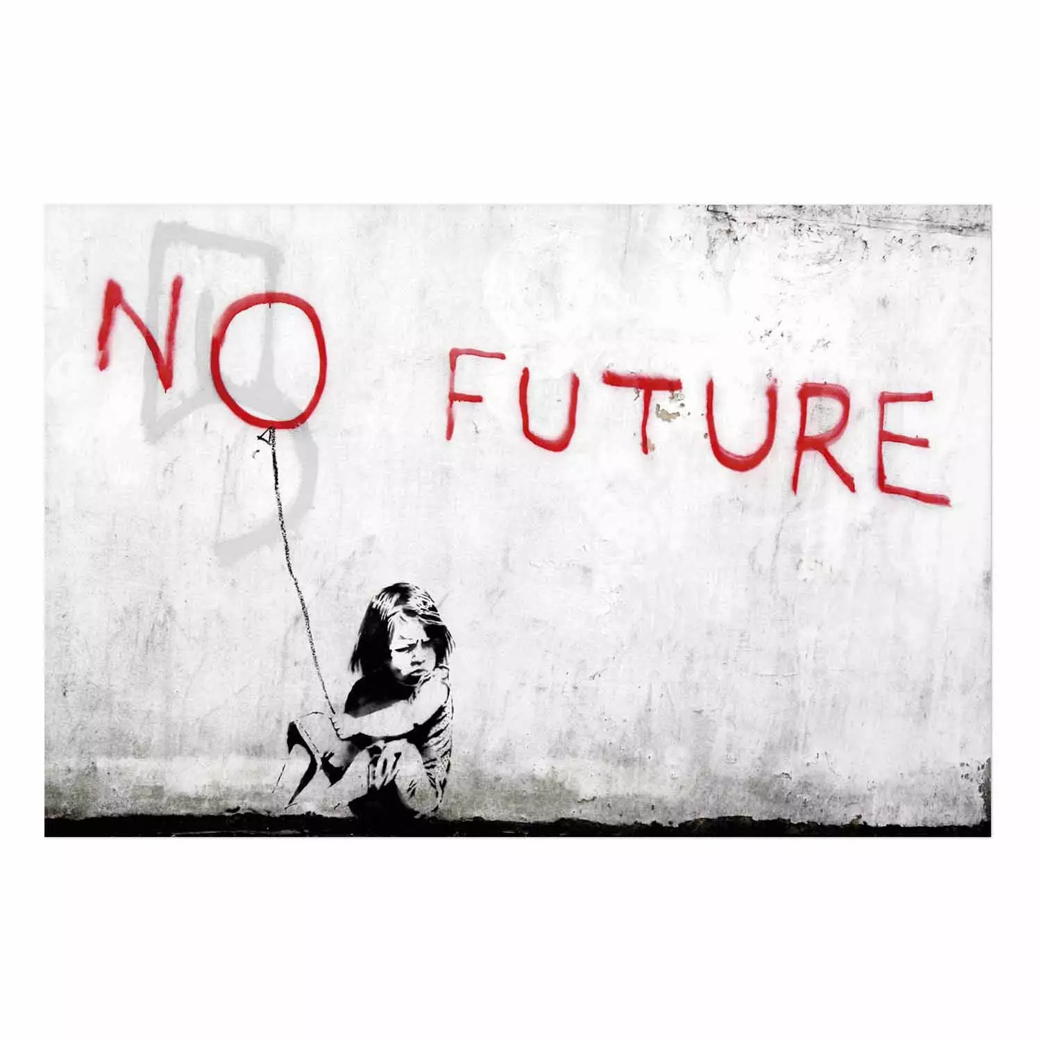Wall Poster No Future - black and white mural of a girl and red writings